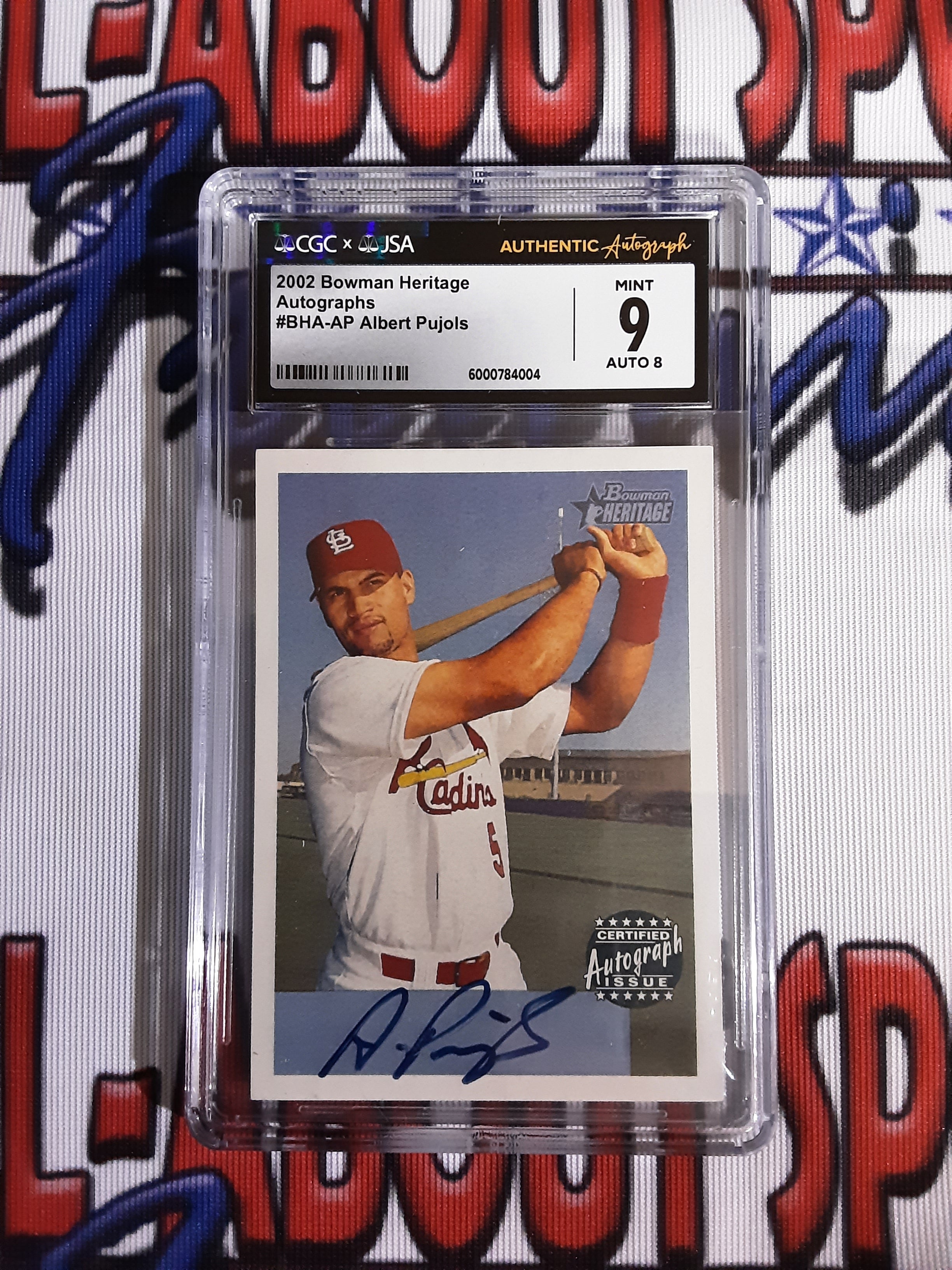 2002 Bowman Heritage Autographs #BHA-AP Albert Pujols Card MINT 9 Auth, image size:2448x3264