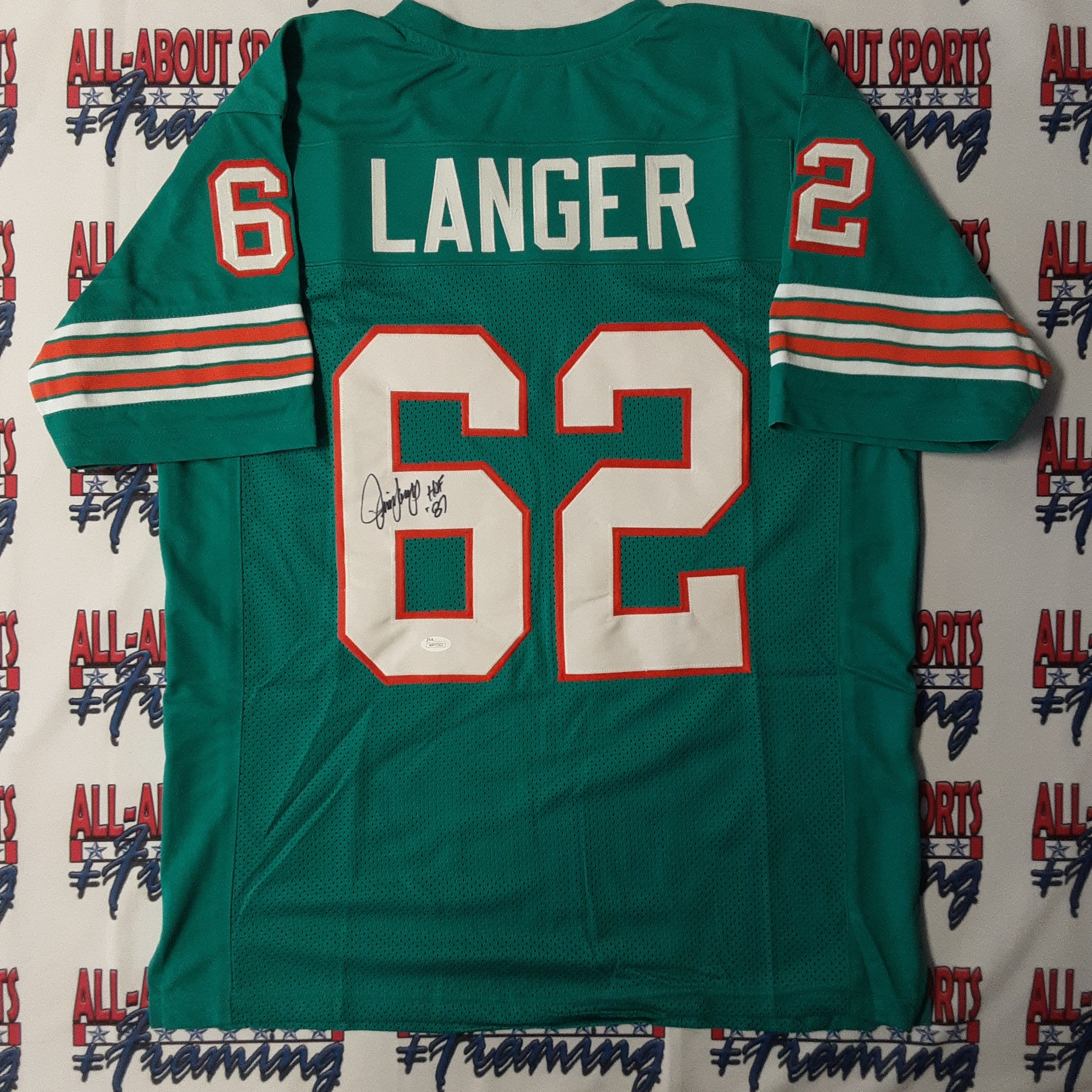 Jim Langer Signed Autographed Miami Dolphins Custom Jersey Perfect