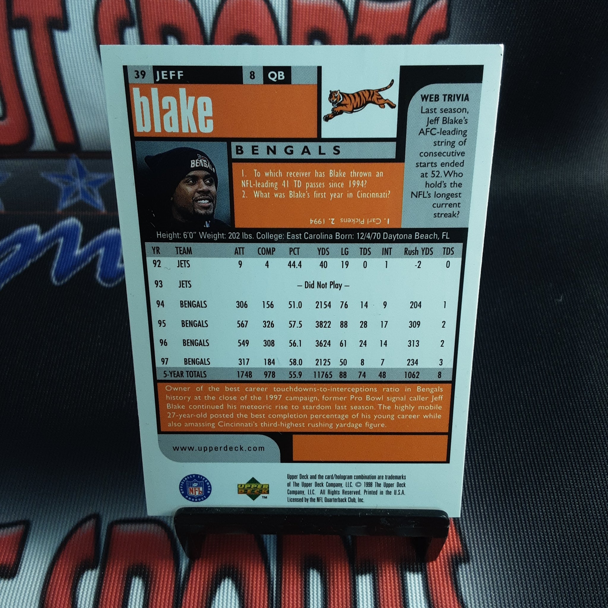 1998 Upper Deck UD Choice Preview Card #39 Jeff Blake
