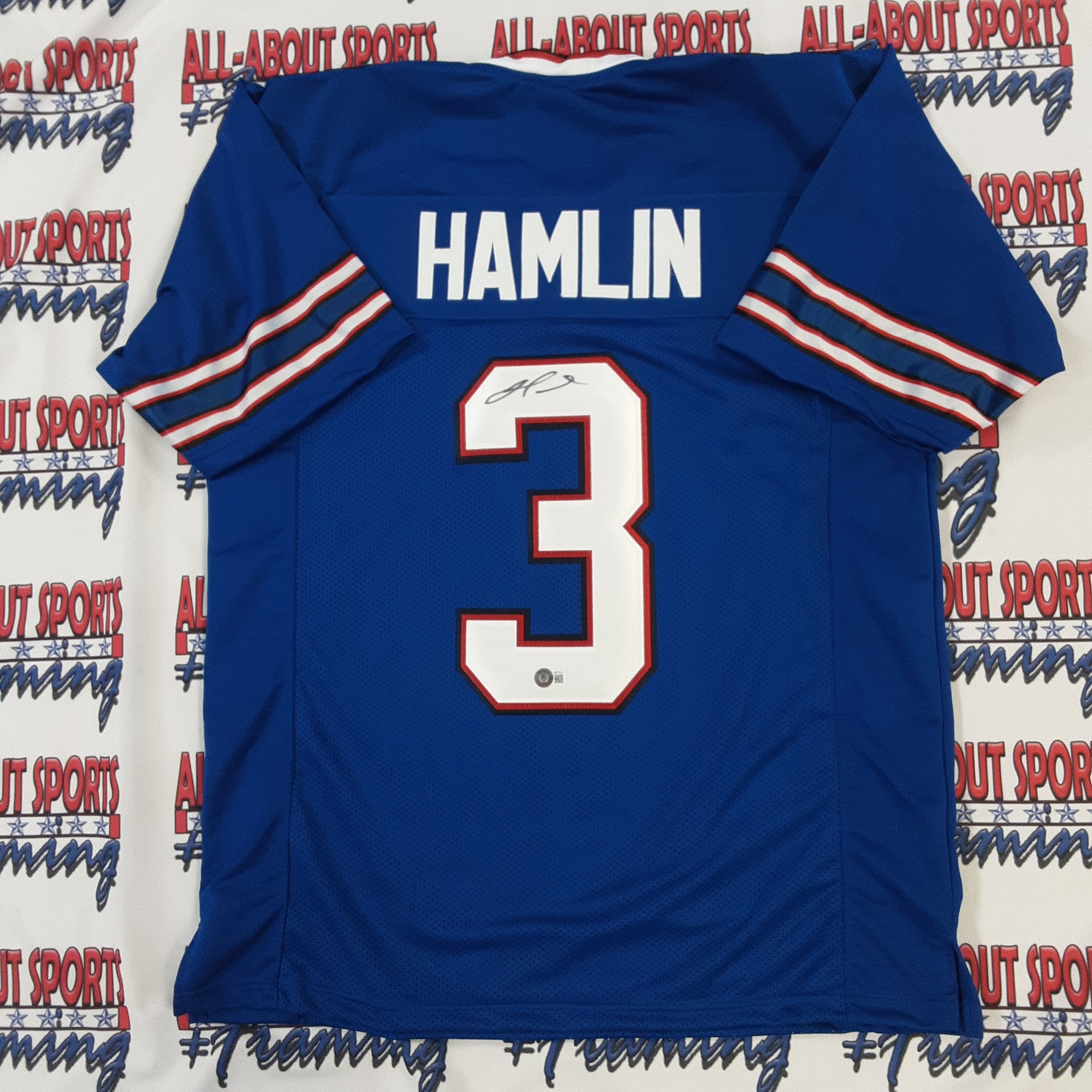 Press Pass Collectibles Damar Hamlin Authentic Signed Blue Pro Style Jersey Autographed BAS Witnessed