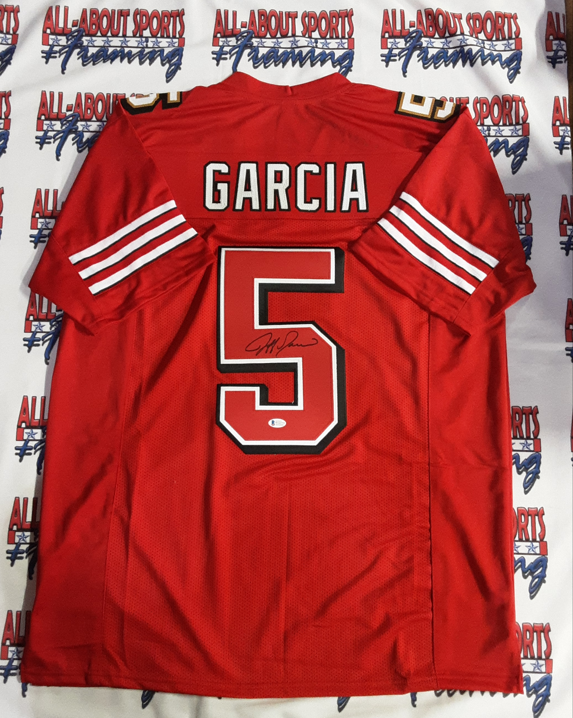 Jeff Garcia Autographed/Signed Pro Style Red XL Jersey BAS