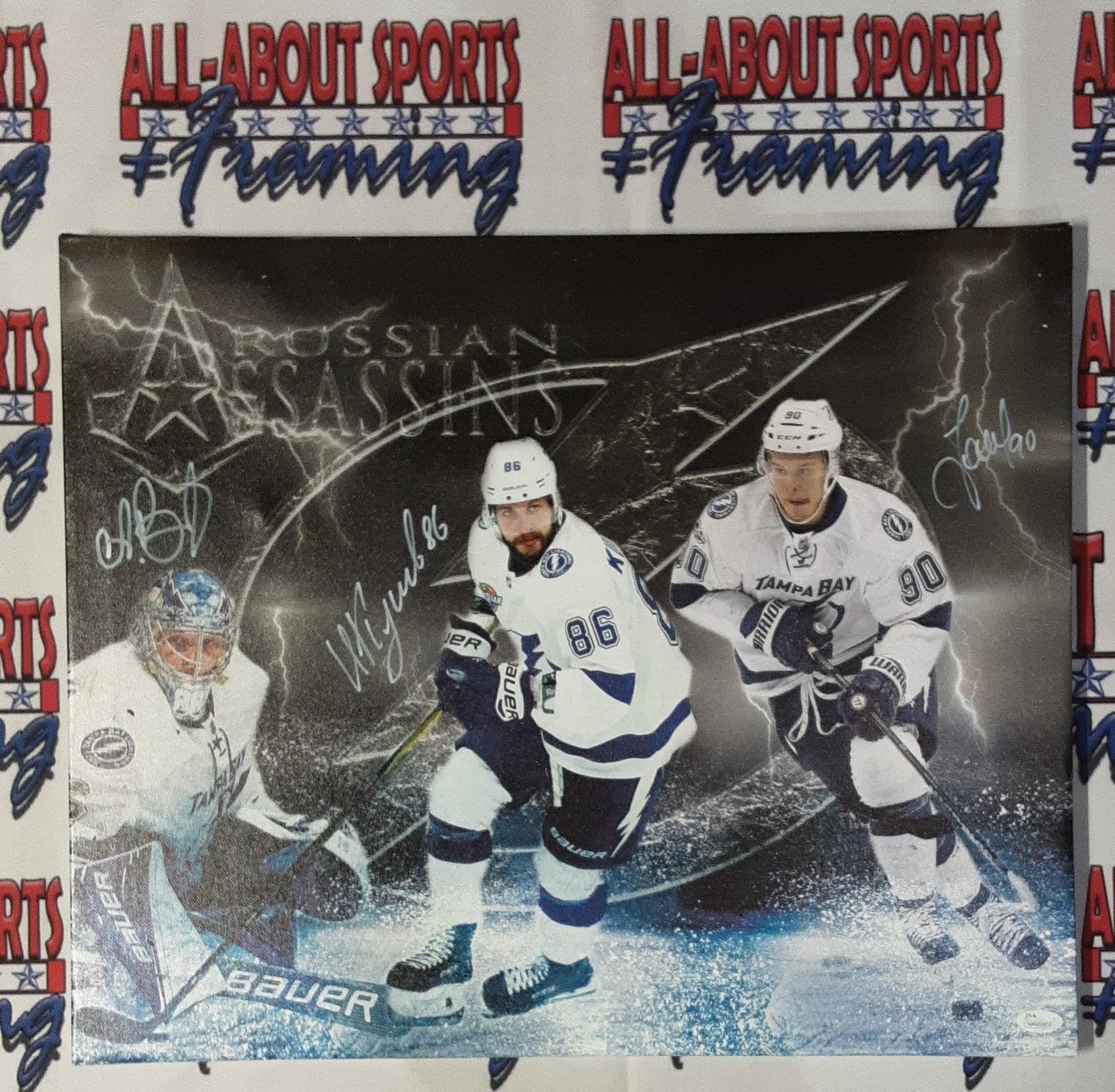 Nikita Kucherov, Vladislav Namestnikov, and Andrei Vasilevskiy Authentic Signed 16x20 Stretched Canvas Autographed JSA