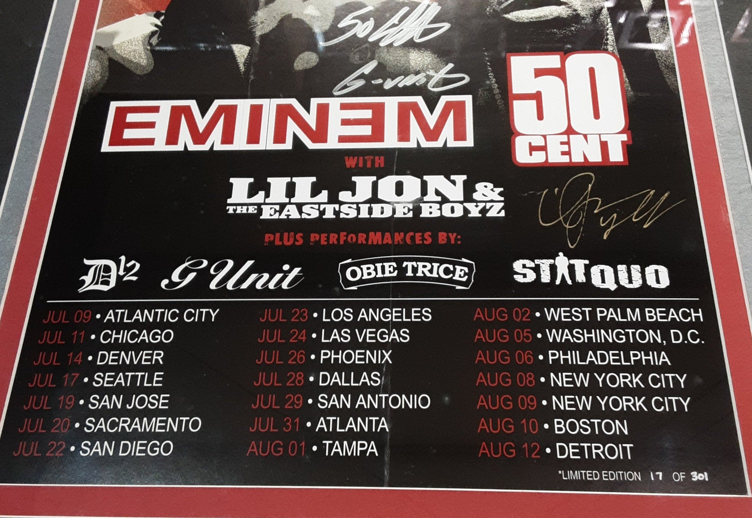 Eminem, 50 Cent, and Lil John Authentic Signed Framed 14x20 Poster Aut
