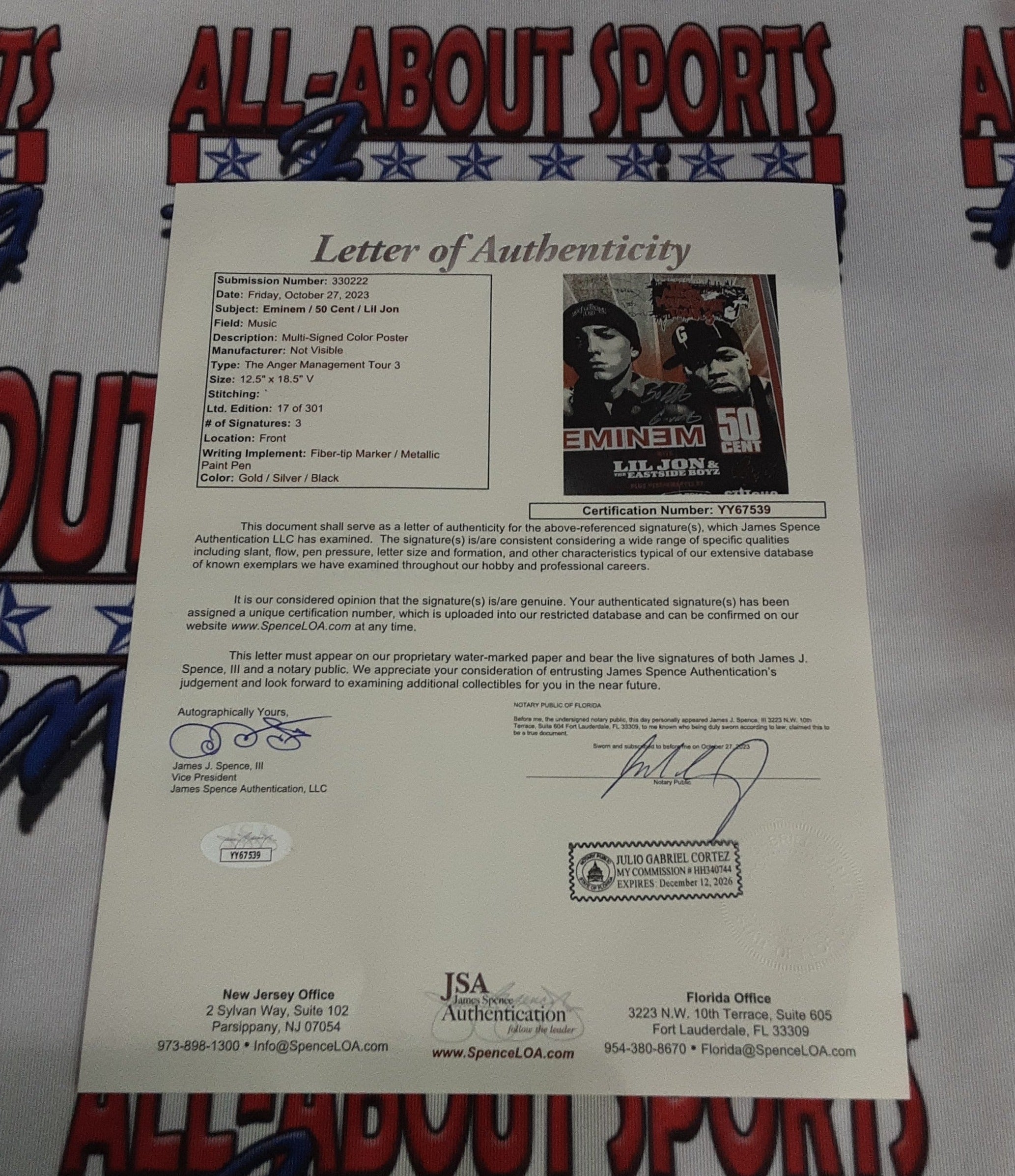 Eminem, 50 Cent, and Lil John Authentic Signed Framed 14x20 Poster Aut