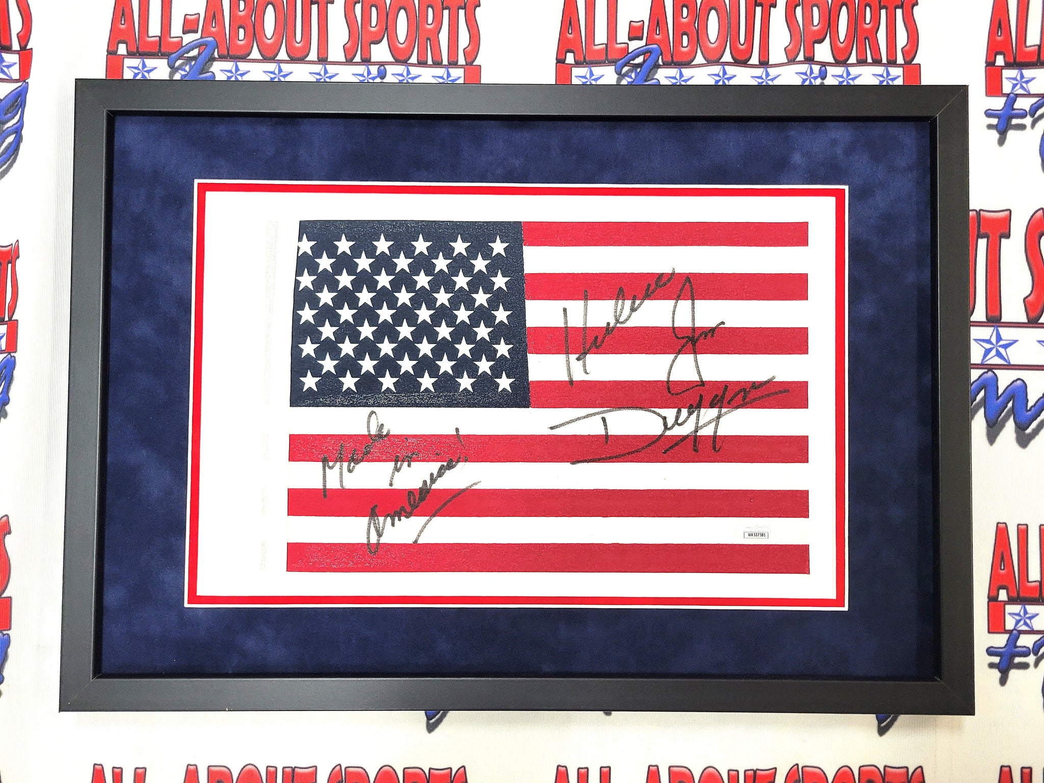 "Hacksaw" Jim Duggan Authentic Signed Framed Autographed Mini American Flag with Inscription JSA