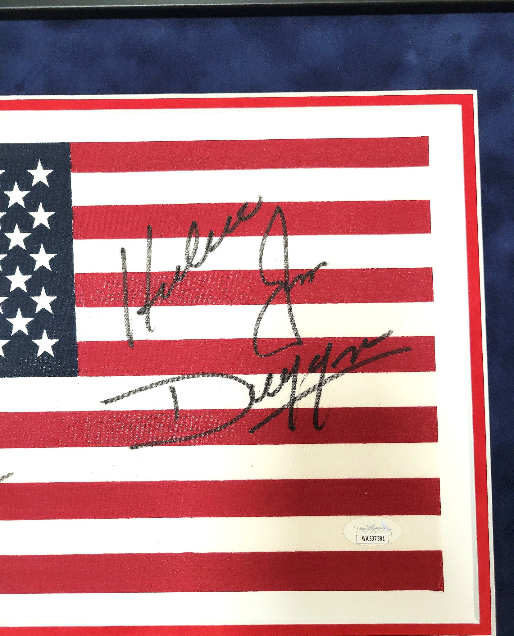 "Hacksaw" Jim Duggan Authentic Signed Framed Autographed Mini American Flag with Inscription JSA