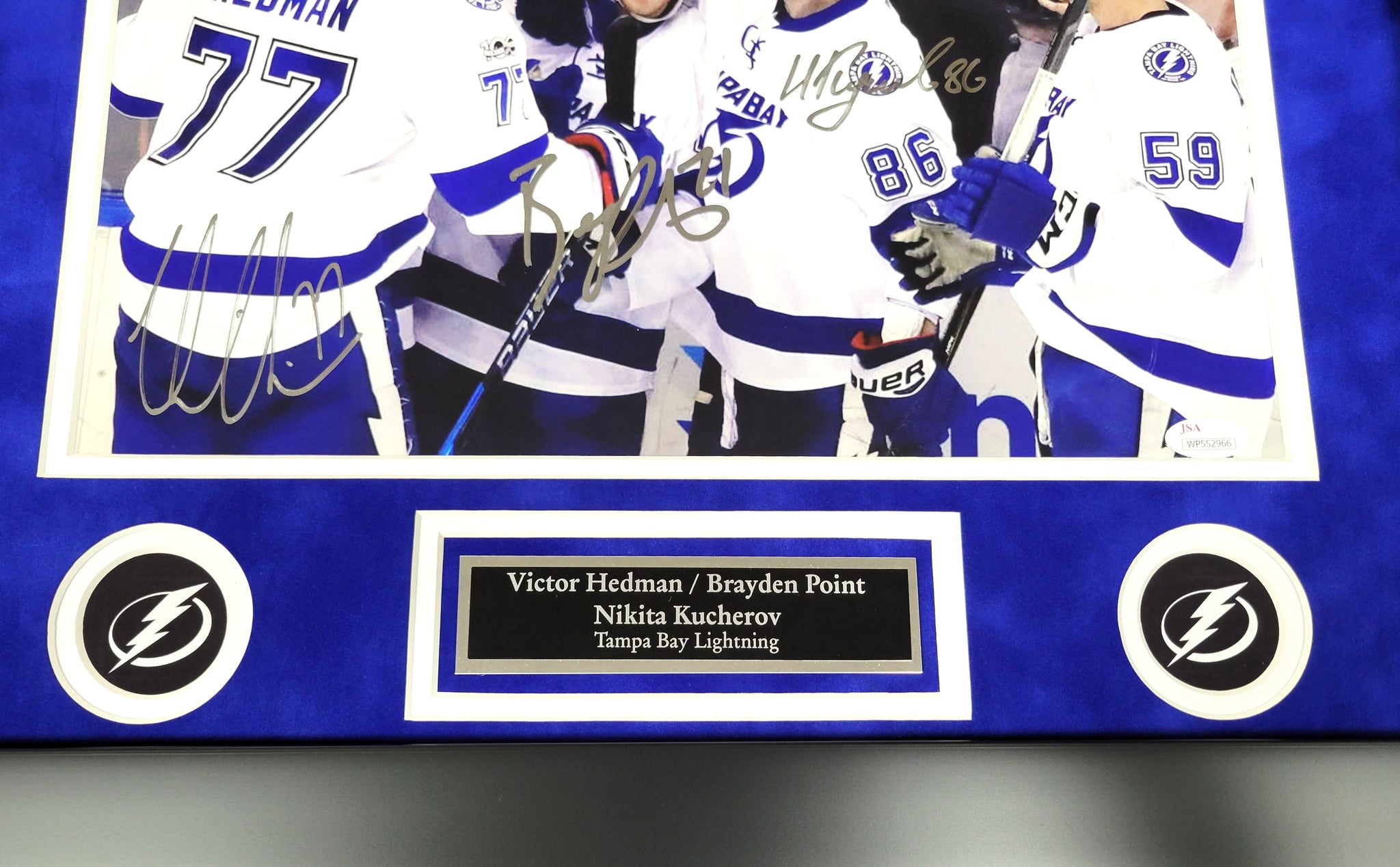Brayden Point, Victor Hedman, and Nikita Kucherov Signed Framed 11x14 Photo Autographed JSA
