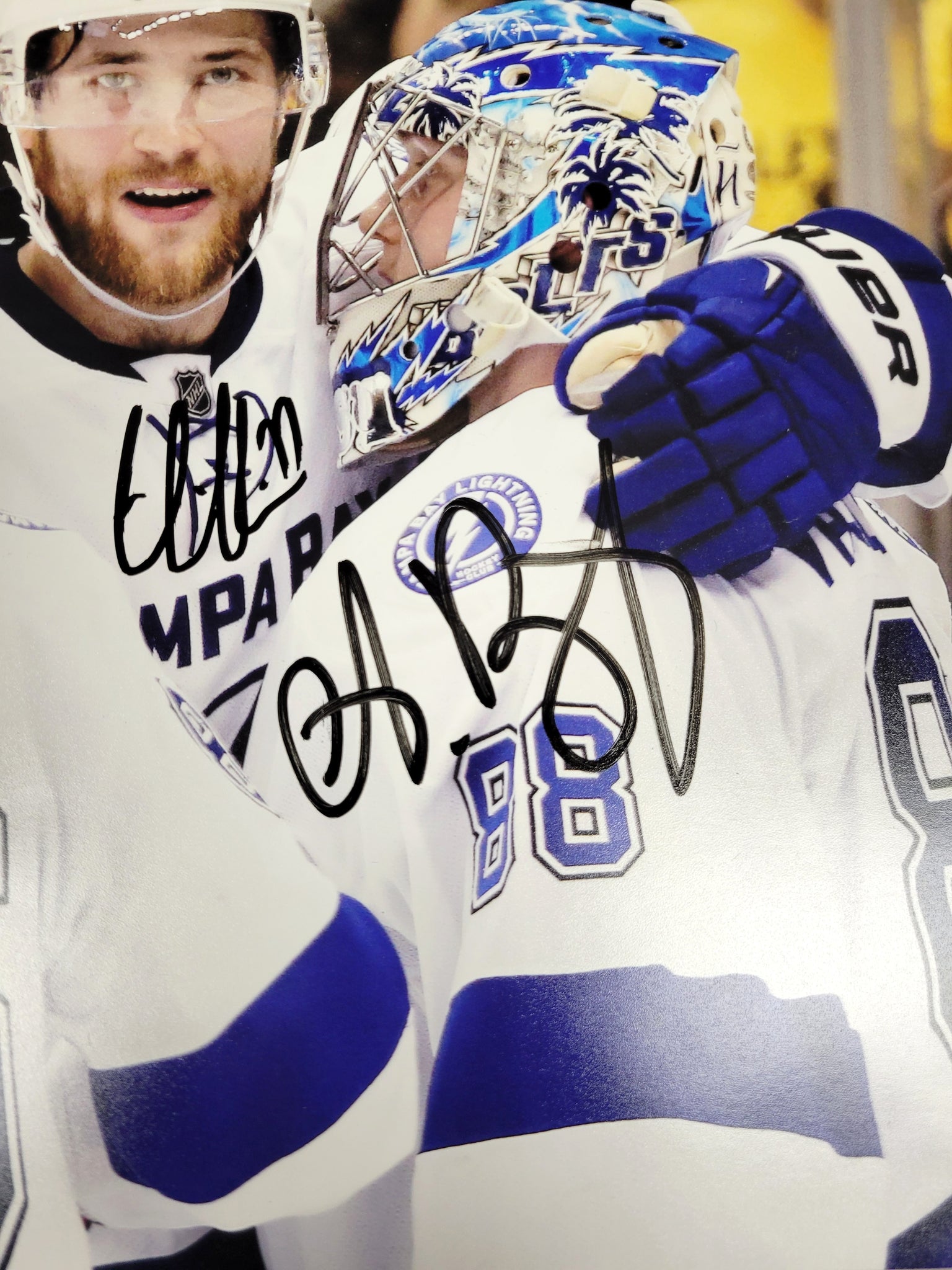 Andrei Vasilevskiy, Victor Hedman, and Nikita Kucherov Signed Framed 11x14 Photo Autographed JSA