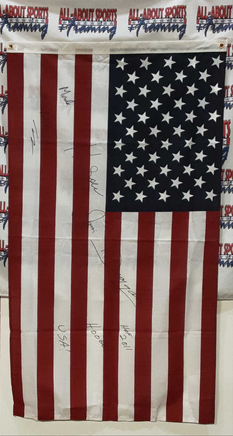 "Hacksaw" Jim Duggan Authentic Signed Autographed Large American Flag with Inscription JSA