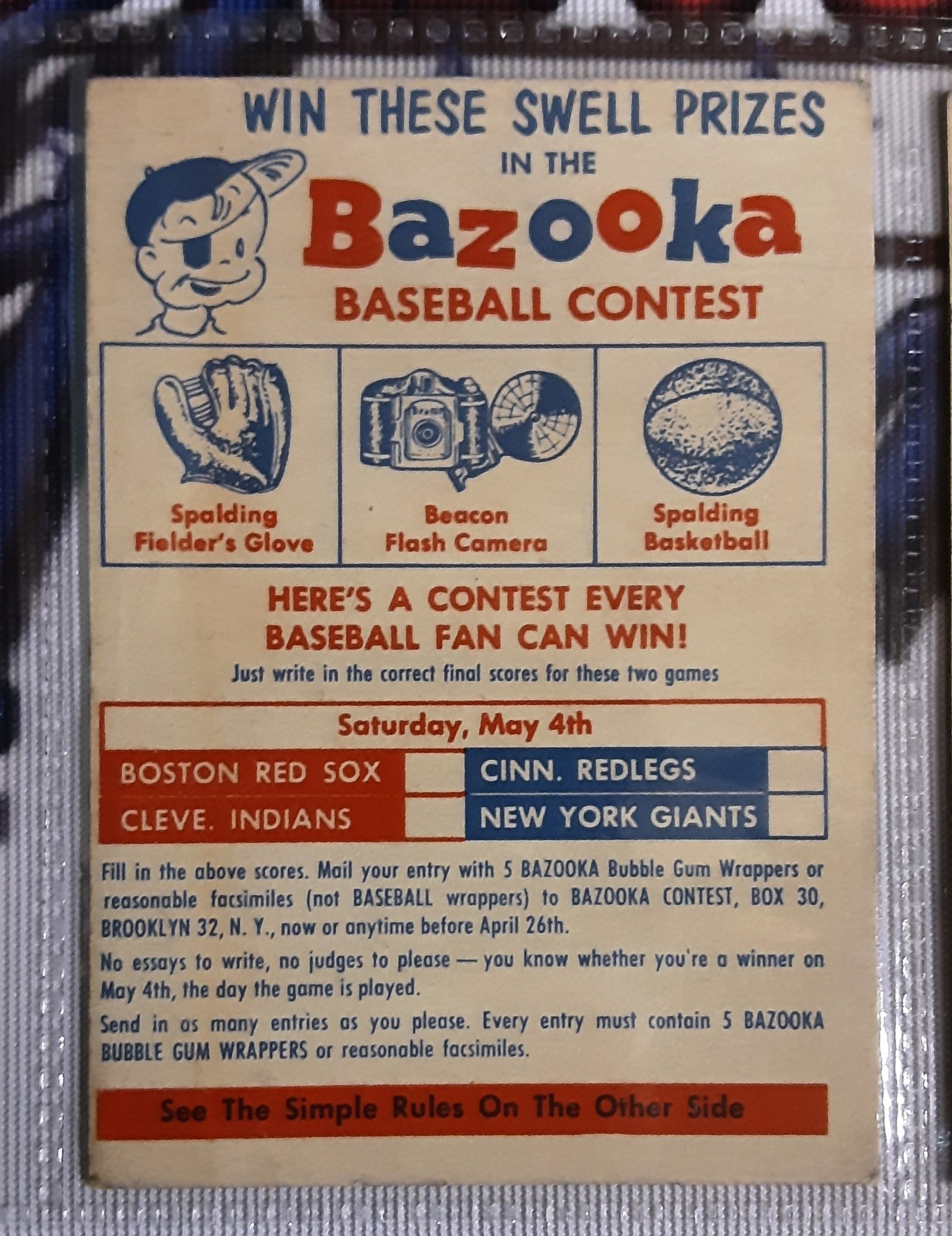 1957 Topps Bazooka Baseball Contest Cards (Set of 6)