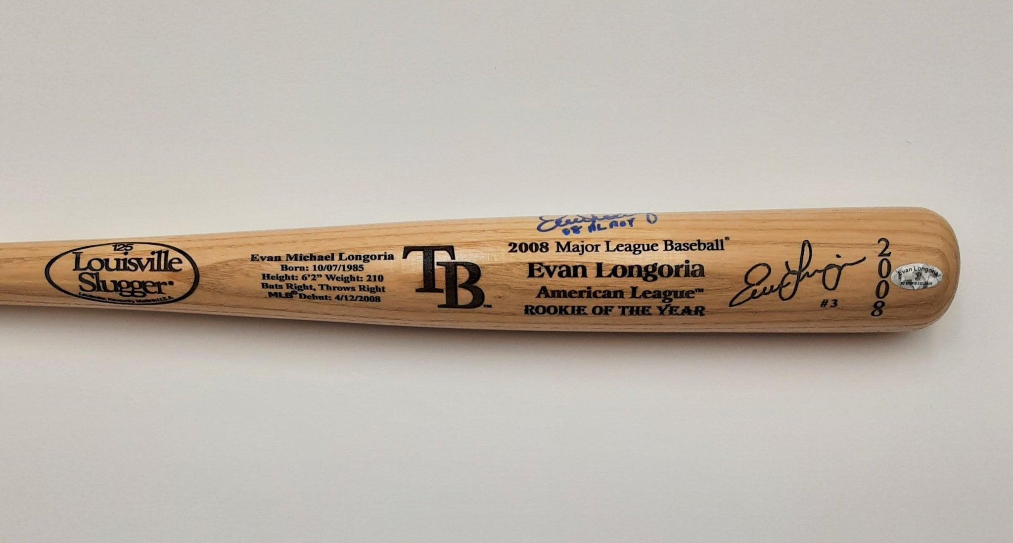 Evan Longoria Authentic Signed Pro Style Baseball Bat Autographed JSA