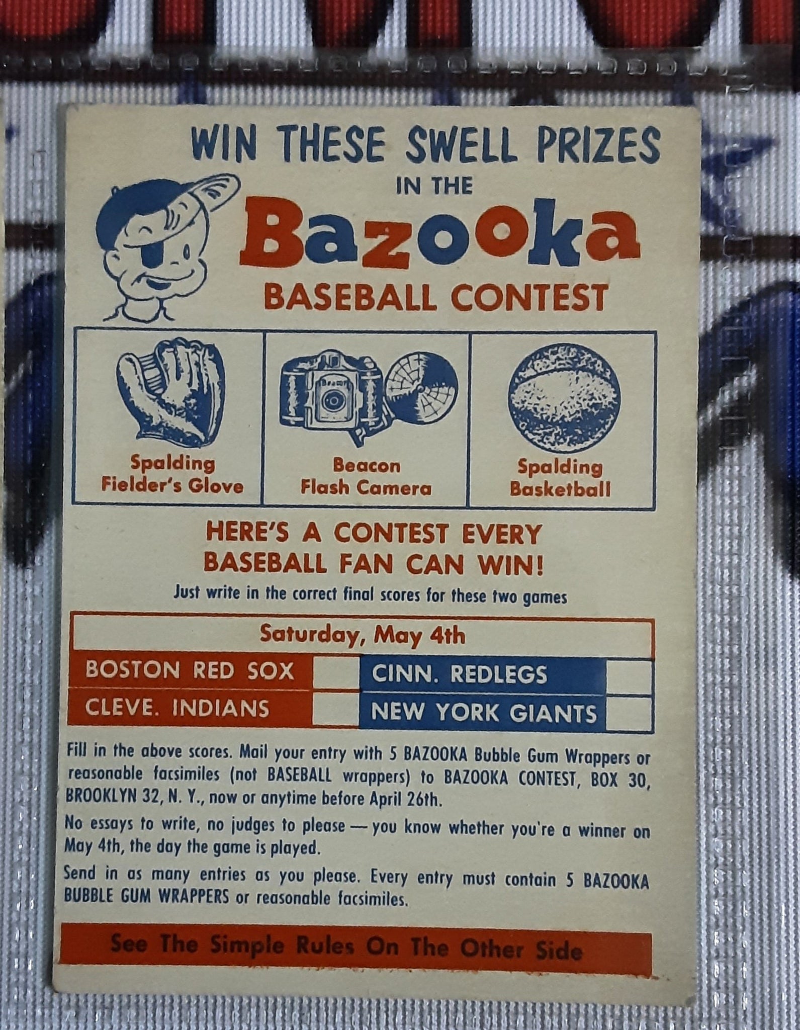 1957 Topps Bazooka Baseball Contest Cards (Set of 6)