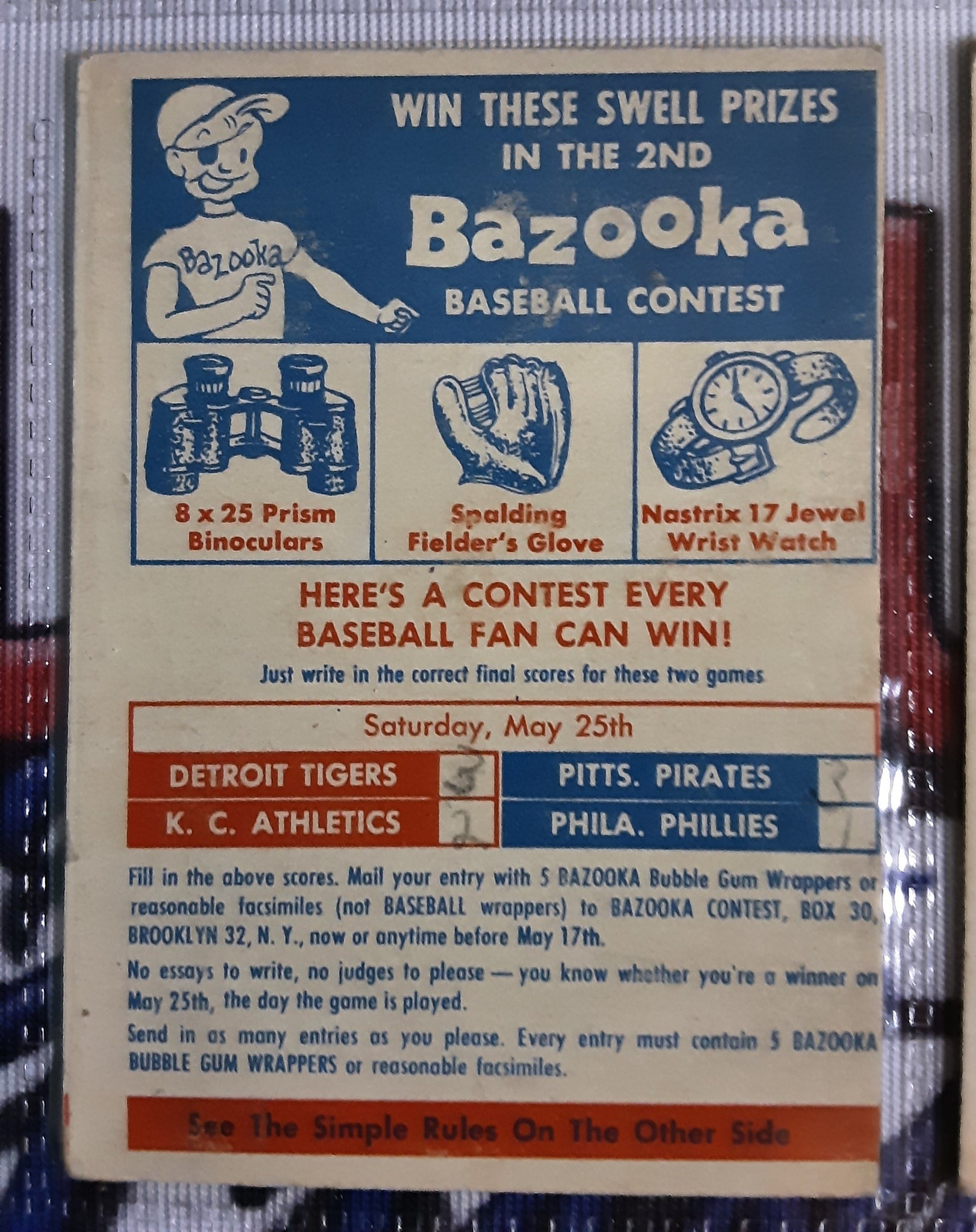 1957 Topps Bazooka Baseball Contest Cards (Set of 6)