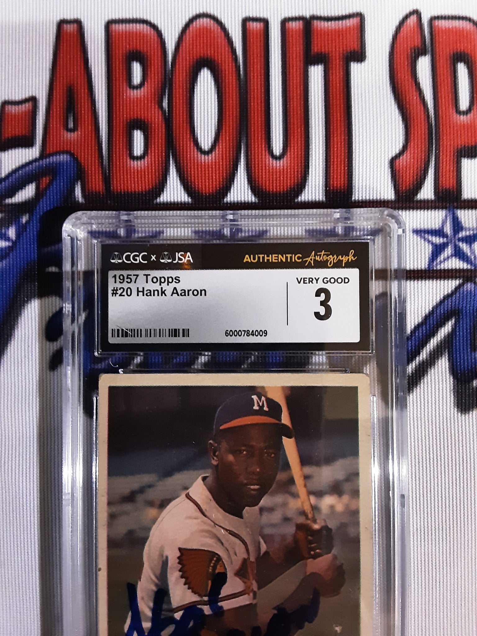 1957 Topps #20 Hank Aaron Card Very Good 3 Authentic Autographed