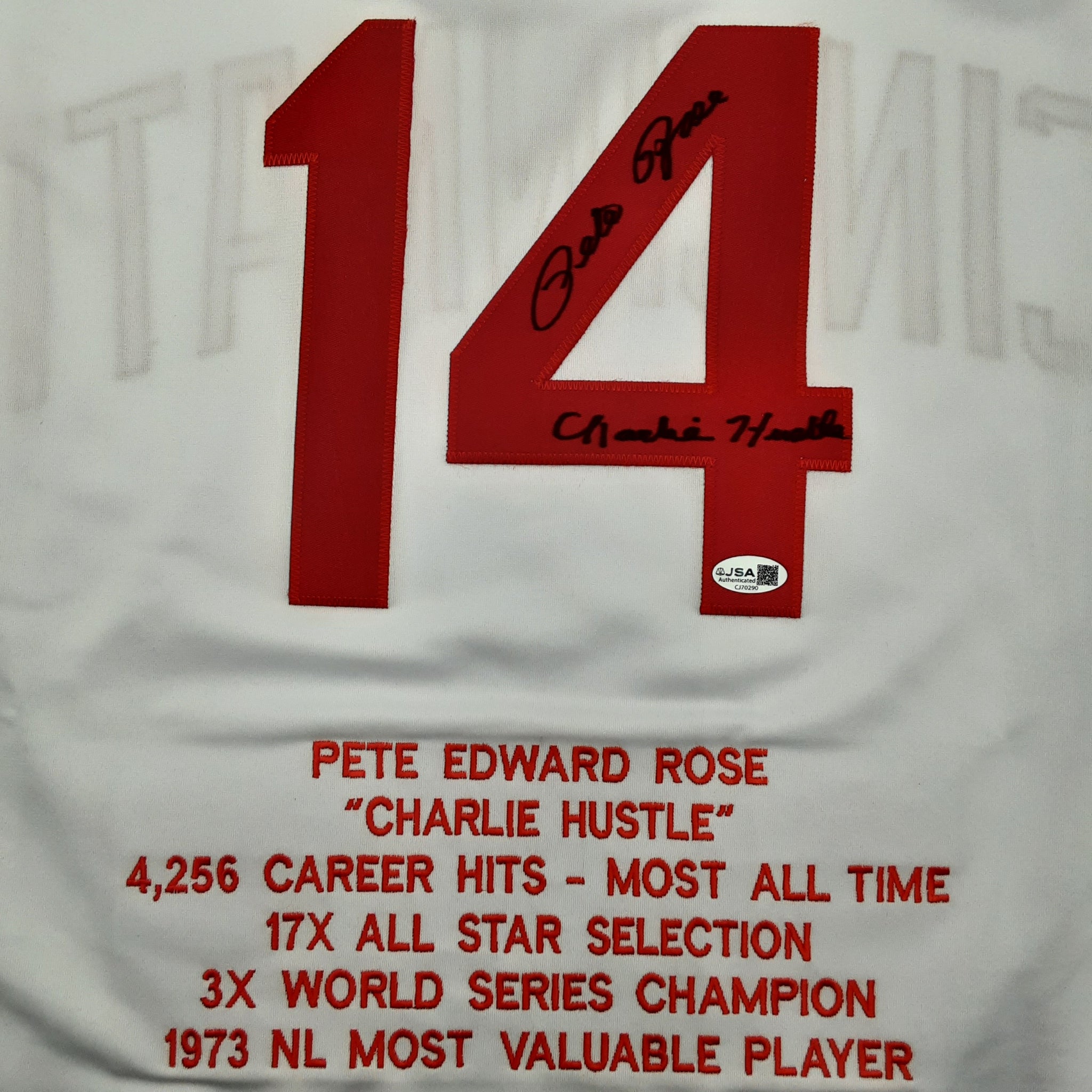 Pete Rose Authentic Signed Pro Style Stats Jersey Autographed JSA