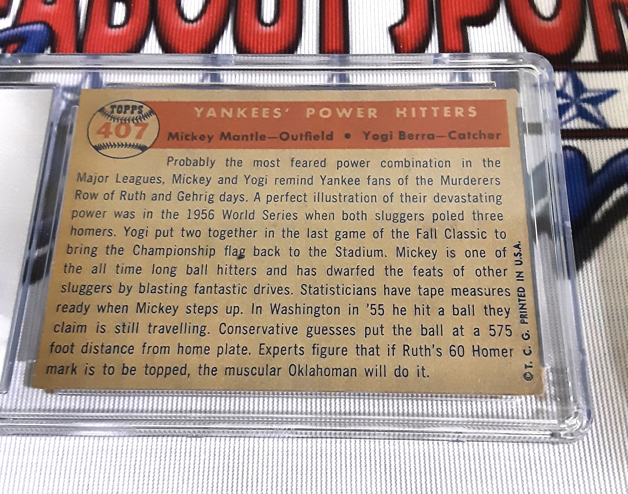 1957 Topps #407 Yankees' Power Hitters Mickey Mantle/Yogi Berra VG/EX+ 4.5 Authentic Baseball Card CGC