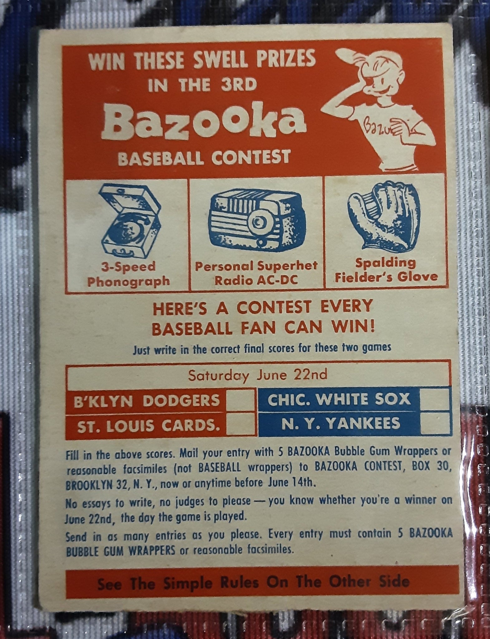 1957 Topps Bazooka Baseball Contest Cards (Set of 6)