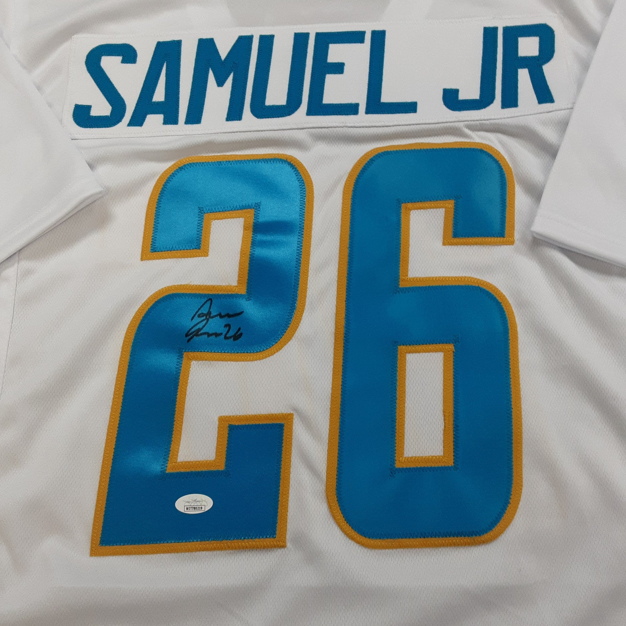 Asante Samuel Jr Autographed Los Angeles Chargers White Football NFL Jersey  JSA