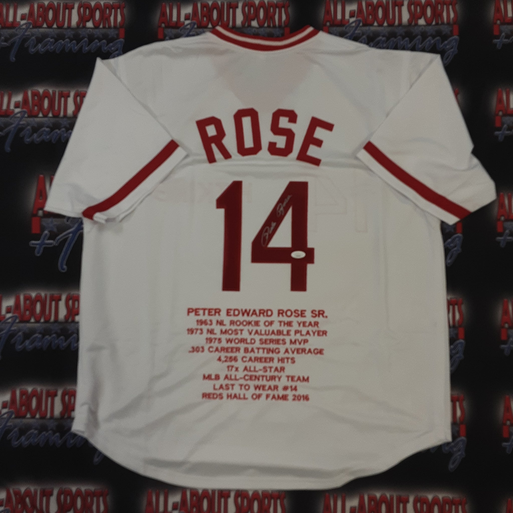 Pete Rose 14 AUTOGRAPHED Cincinnati Reds HIT KING 4256 Framed 
