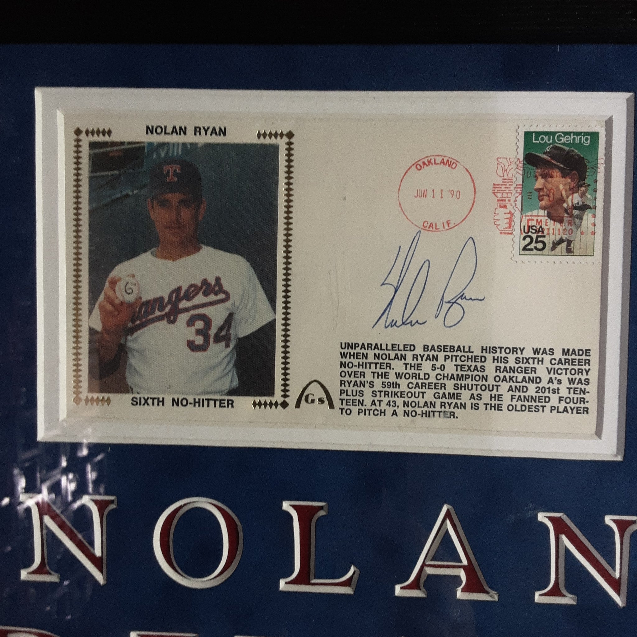 Nolan Ryan Authentic Signed First Day Letter Framed Collage Autographed JSA-